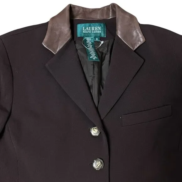 Lauren Ralph Lauren Brown Wool Leather Collar Horse Buttons Equestrian Blazer - Picture 6 of 14